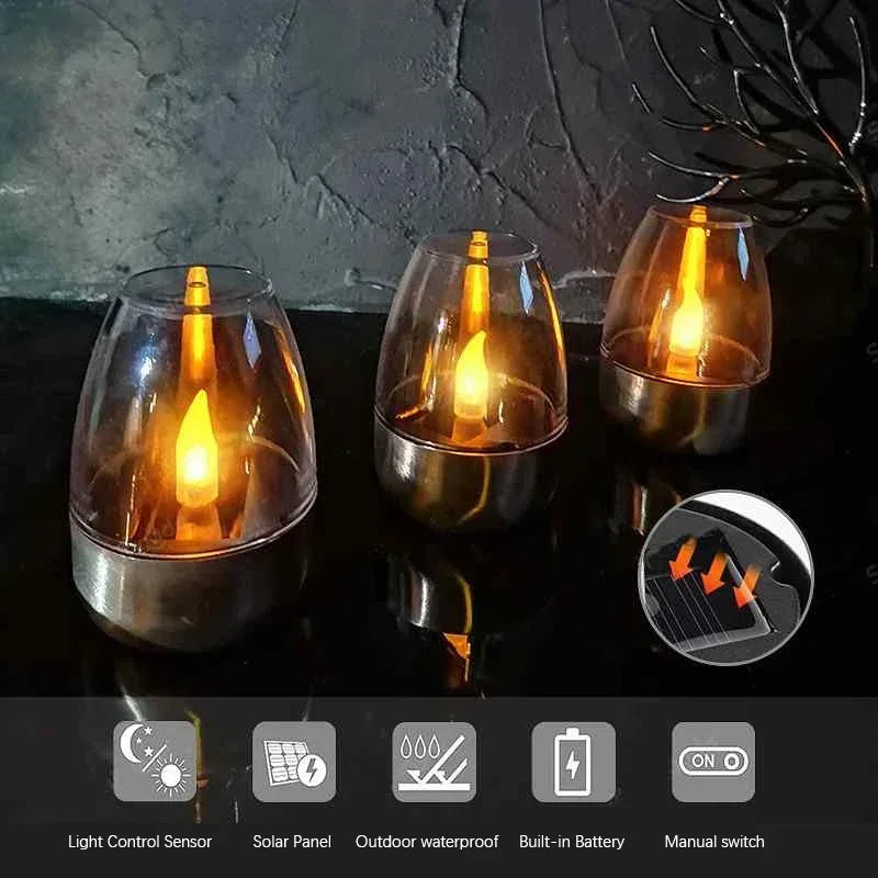 LED Solar Mum Lambası – Şarj Edilebilir, Alevsiz ve Su Geçirmez Tasarımıyla Bahçenize Zarafet Katın